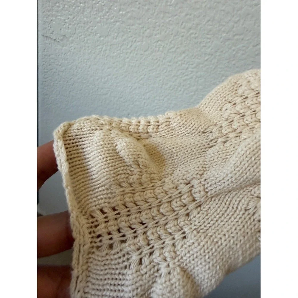 Anthropologie Womens Cream Cable Knit Crop Sweater Bobble Texture Size M